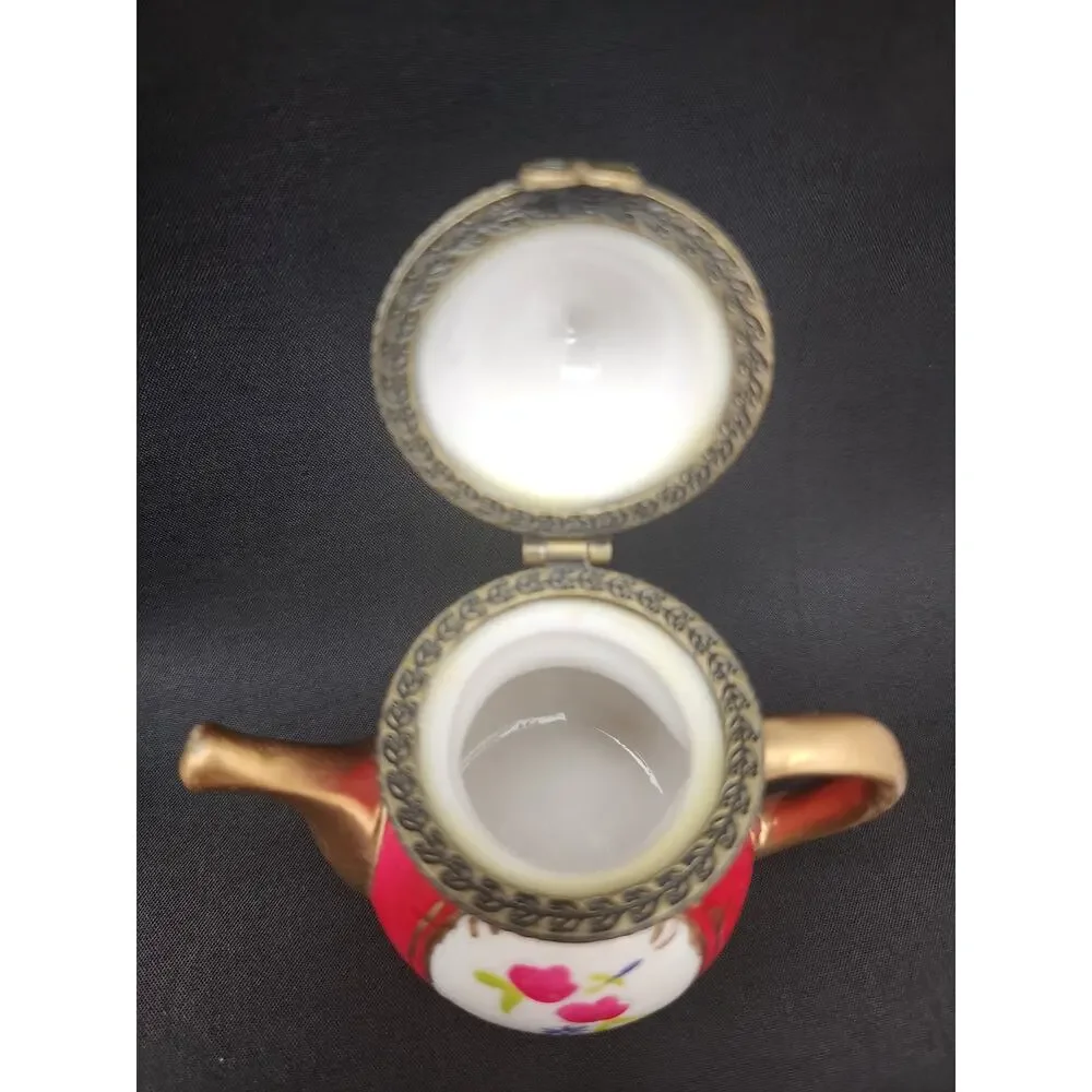 Miniature Teapot trinket box with cute flowers painted on front